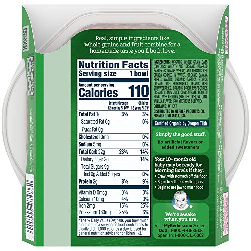 Gerber Purees Up Age Organic Grain &Amp; Grow Morning Bowl Oats Bar