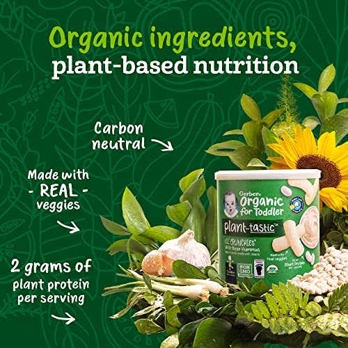 Gerber Snacks for Baby Organic Lil Crunchies, Plant-tastic, Whit...