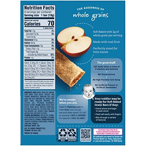 Gerber Soft Baked Grain Bars, Apple Cinnamon, 8 Individually Wra...