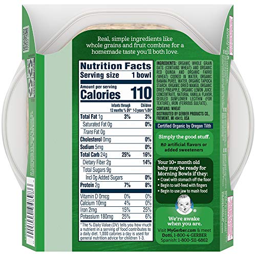 Gerber Up Age Organic Grain &Amp; Grow Morning Bowl Oats Red Quinoa