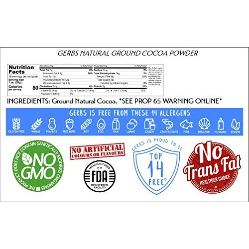 Natural Cocoa Powder, 1 Lb - Top 14 Food Allergen Free &Amp; Non Gmo