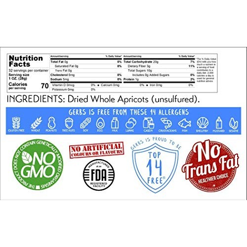 Gerbs Dried Apricots, 2 Lbs - No Sugar Added, Unsulfured &Amp; Prese