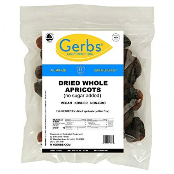 Gerbs Dried Apricots, 2 LBS - No Sugar Added, Unsulfured & Prese...