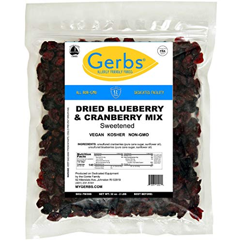 Gerbs Dried Blueberry, Cranberry Fruit Snack Mix, 32 Ounce Bag,