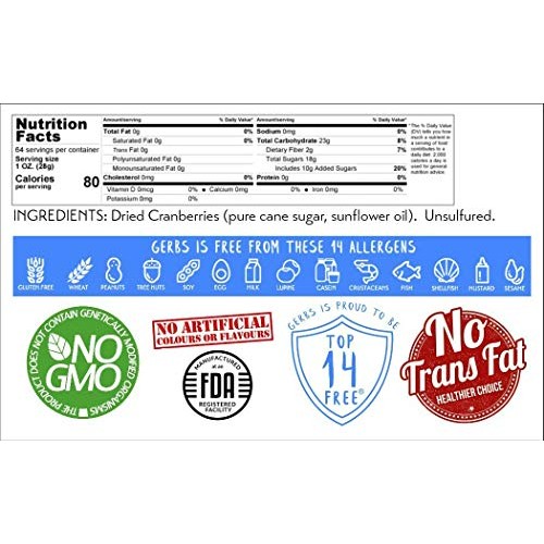 Gerbs Dried Cape Cod Cranberries, 64 Ounce Bag, Unsulfured, Pres