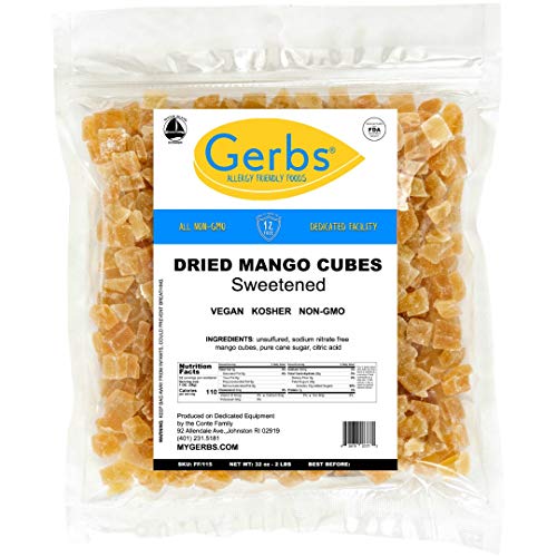 Gerbs Dried Mango Cubes, 32 Ounce Bag, Unsulfured, Preservative,