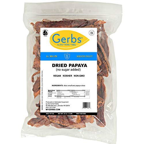 Gerbs Dried Papaya No Sugar Added, 2 Lbs - Preservative Free &Amp; U