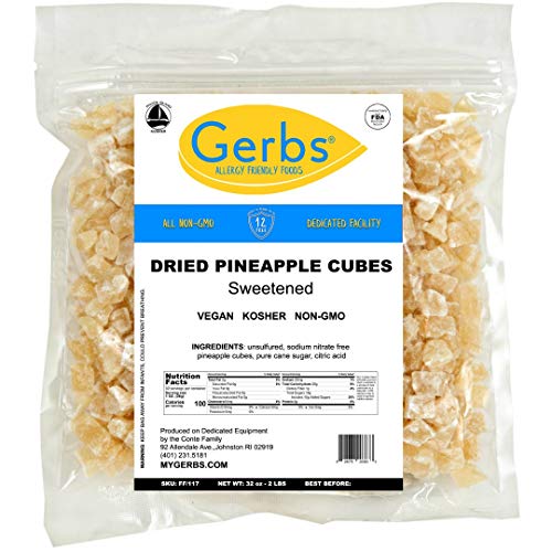 Gerbs Dried Pineapple Cubes, 32 Ounce Bag, Unsulfured, Preservat