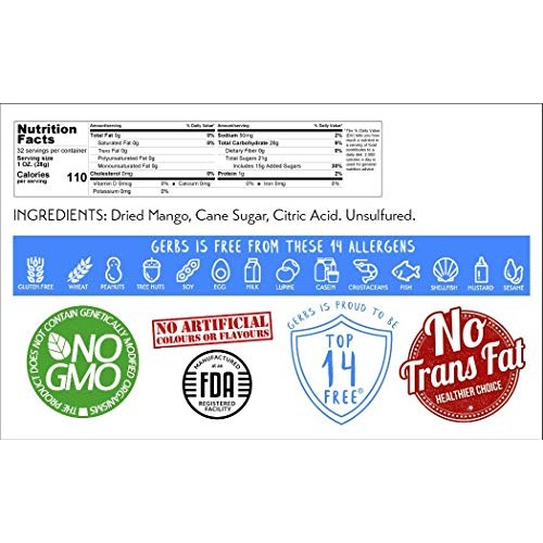 Gerbs Dried Sweetened Mango Slices, 32 Ounce Bag, Unsulfured, Pr