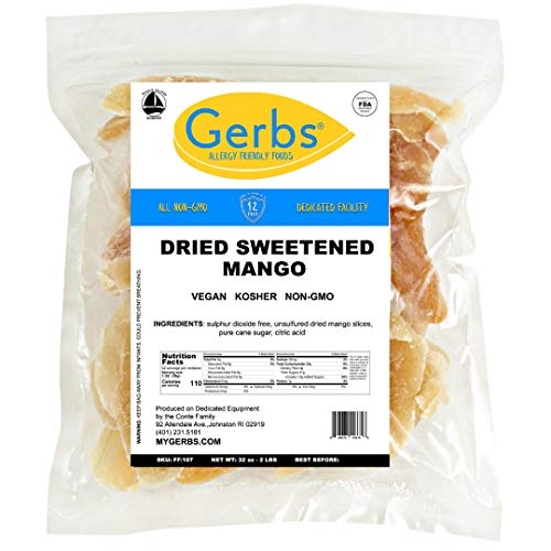 Gerbs Dried Sweetened Mango Slices, 32 Ounce Bag, Unsulfured, Pr