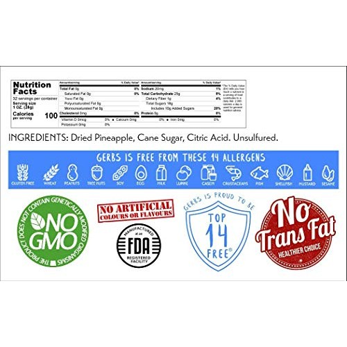 Gerbs Dried Sweetened Pineapple Rings, 32 Ounce Bag, Unsulfured,