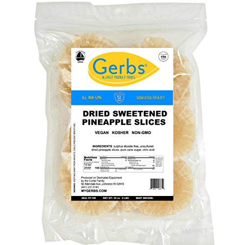 Gerbs Dried Sweetened Pineapple Rings, 32 Ounce Bag, Unsulfured,
