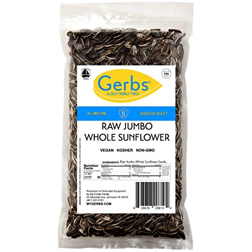 GERBS Jumbo Raw Whole Sunflower Seeds, 32 ounce Bag, Unsalted, T...