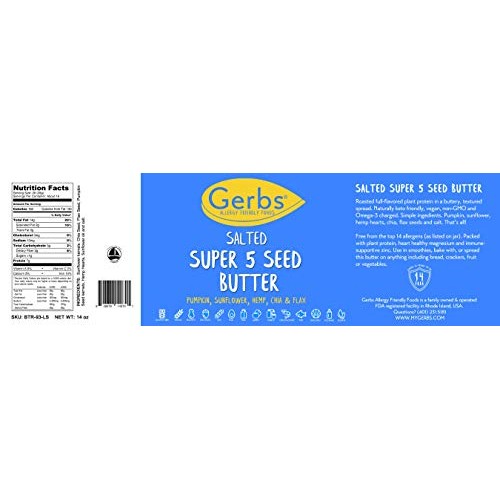 GERBS Lightly Salted Super 5 Seed Butter | 14 oz. jar | Top 14 f...