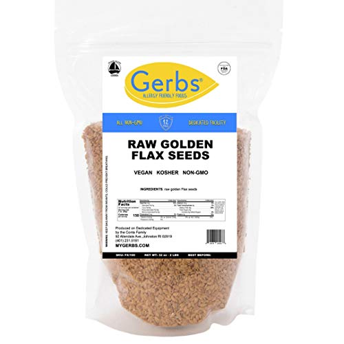 Gerbs Raw Golden Flax Seeds, 32 Ounce Bag, Top 14 Food Allergen
