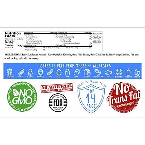 Gerbs Raw Super 5 Seed Mix, 14Oz. - Top 14 Food Allergy Free &Amp; N