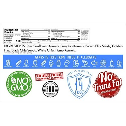Gerbs Raw Super 7 Seed Mix, 14Oz. - Top 14 Food Allergy Free &Amp; N