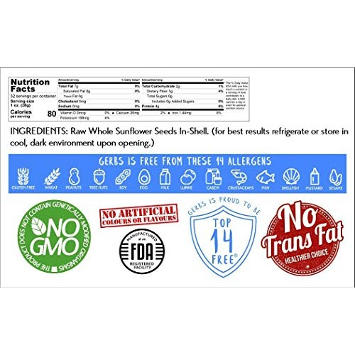 Gerbs Raw Whole Sunflower Seeds, 32 Ounce Bag, Top 14 Food Aller