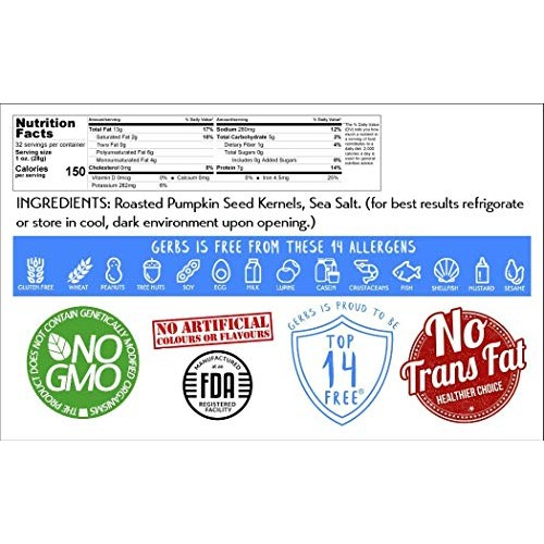 Gerbs Sea Salted Pumpkin Seed Kernels, 32 Ounce Bag, Roasted, To