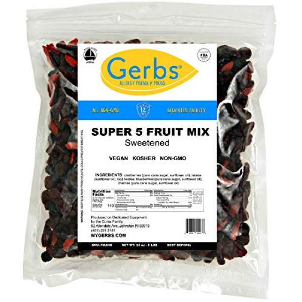 Gerbs Super 5 Dried Fruit Mix, 2 LBS. - Top 14 Food Allergy Free...
