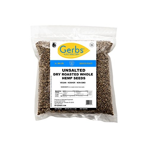 Gerbs Unsalted Whole Hemp Seeds, 32 Ounce Bag, Roasted, Top 14 F