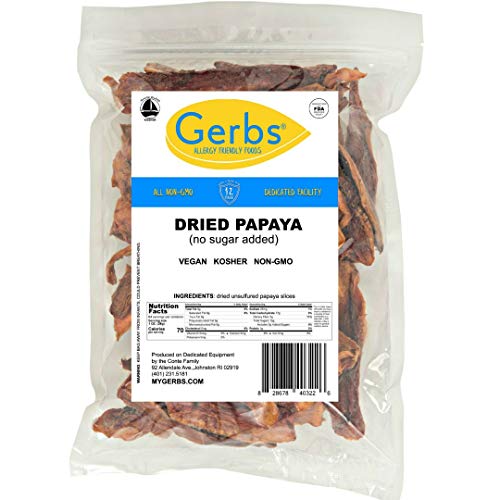 Gerbs Unsweetened Dried Papaya Slices, 32 Ounce Bag, Unsulfured,