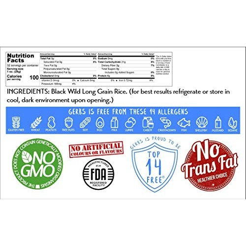 Gerbs Wild Black Rice, 32 Ounce Bag, Top 14 Food Allergy Free, N