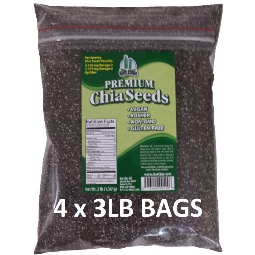Get Chia Brand Black Chia Seeds - 12 Total Pounds = Four X 3 Pou