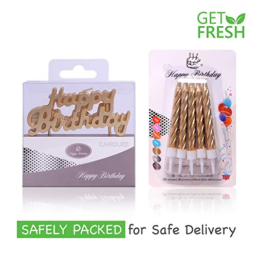 Get Fresh Gold Birthday Cake Candles Set – 10-Pack Spiral Candle
