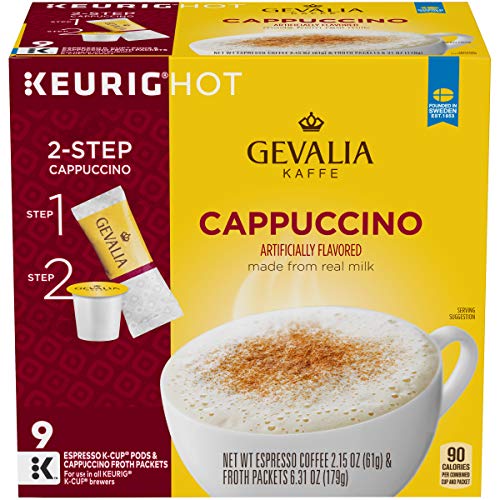 Gevalia Cappuccino Espresso K-Cup Coffee Pods 9 Pods And Froth