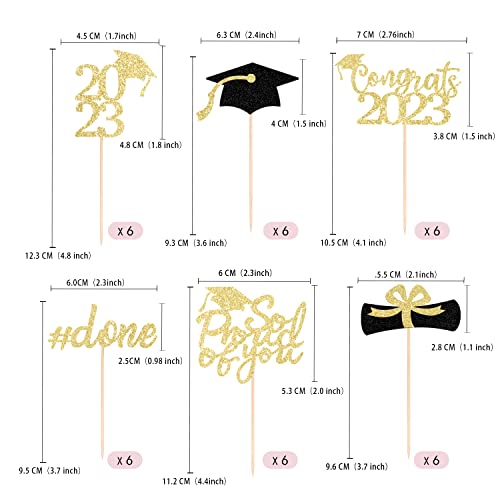 Gexolenu 36 pcs Gold Glitter Double-Sided Class of 2023 Graduati...