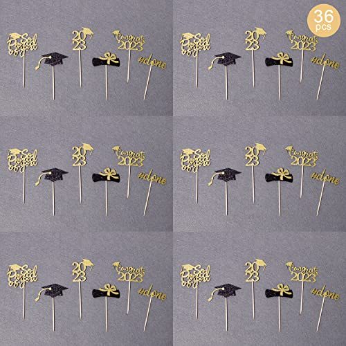 Gexolenu 36 pcs Gold Glitter Double-Sided Class of 2023 Graduati...