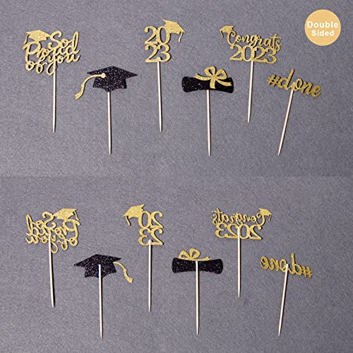 Gexolenu 36 pcs Gold Glitter Double-Sided Class of 2023 Graduati...