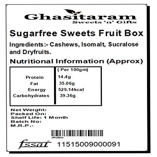 Ghasitaram Gifts Indian Sweets - Sugarfree Fruit Box 800 Gms