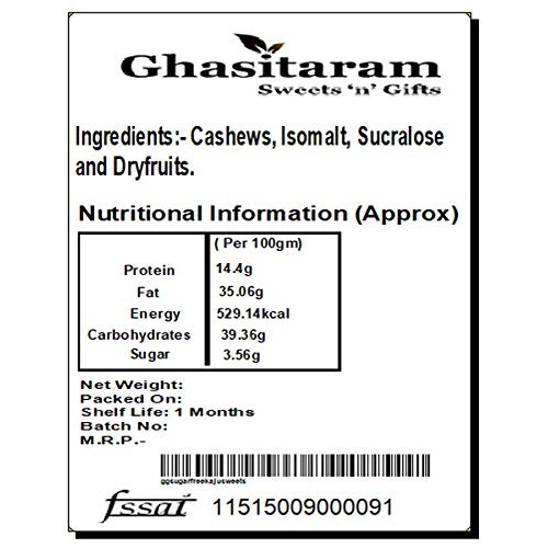 Ghasitaram Gifts Indian Sweets - Sugarfree Fruit Box 800 Gms