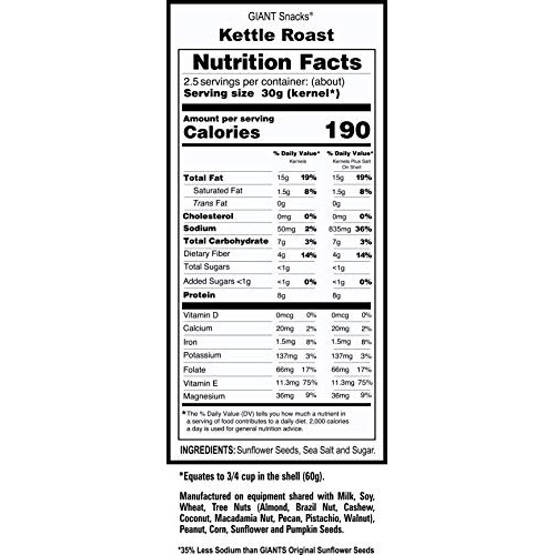 Giants Sunflower Seeds Roast Salty Sweet Flavor, 5-Ounce Bags P