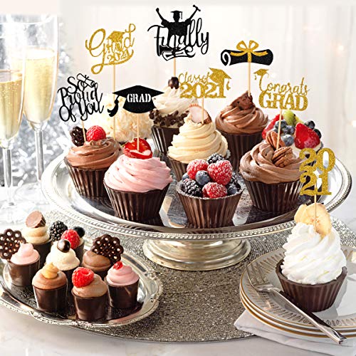 Giiffu 2021Graduation Cupcake Toppers, 80Pcs Food Picks For Grad
