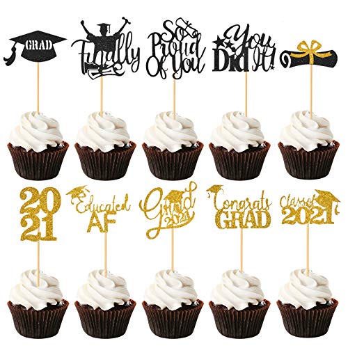 Giiffu 2021Graduation Cupcake Toppers, 80Pcs Food Picks For Grad