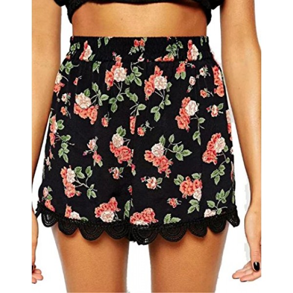 Gillberry Women Floral Printing High Waist Lace Shorts Summer Ca...