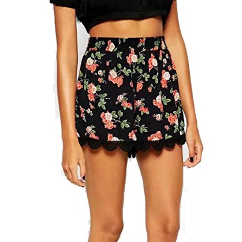 Gillberry Women Floral Printing High Waist Lace Shorts Summer Ca