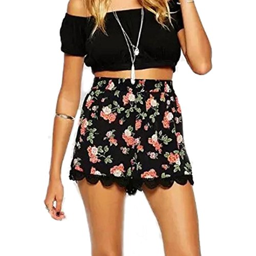 Gillberry Women Floral Printing High Waist Lace Shorts Summer Ca