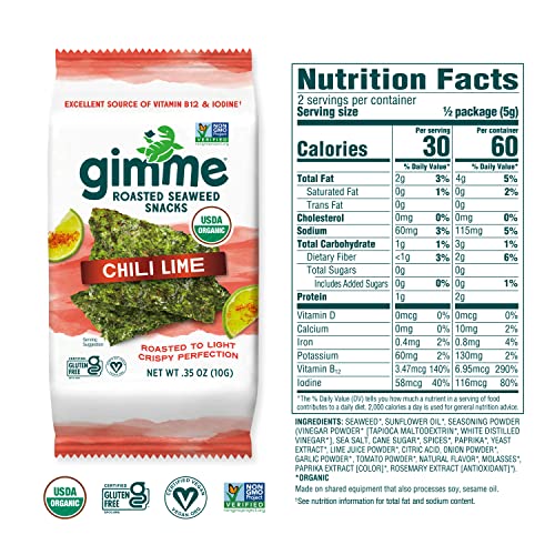 gimMe - Chili Lime - 12 Count Sharing Size - Organic Roasted Sea...