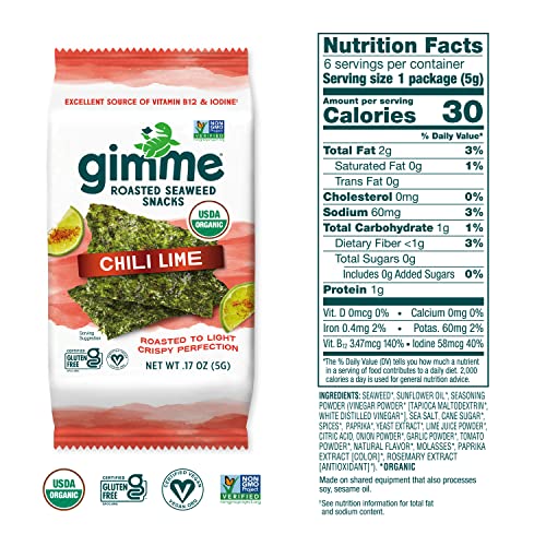 gimMe - Chili Lime - 6 Count - Organic Roasted Seaweed Sheets - ...