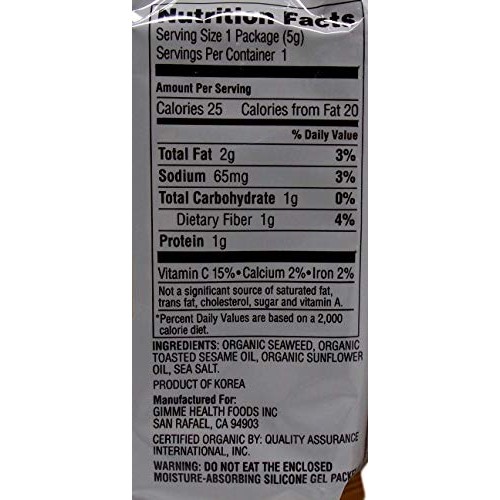 Gimme Organic Non-Gmo Gluten Free Vegan Premium Roasted Seaweed