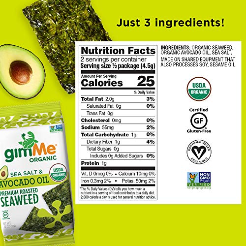 Gimme Organic Roasted Seaweed - Sea Salt &Amp; Avocado Oil - 12 Coun