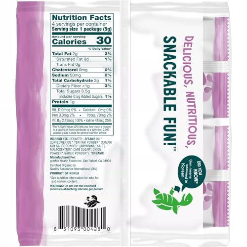 Gimme Seaweed - Teriyaki - 4 Count - Organic Roasted Seaweed She...