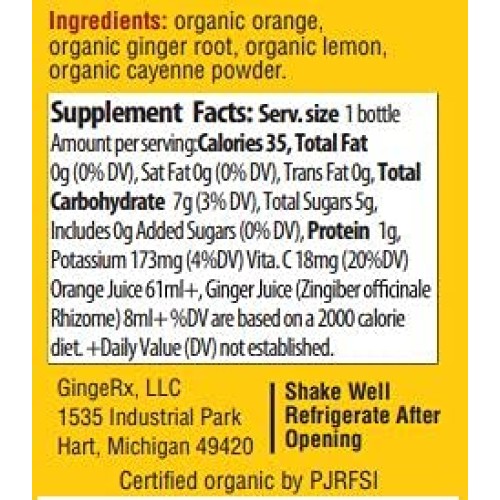 GingeRx Ginger Shots Orange Flavor | USDA Organic Ginger Juice |...