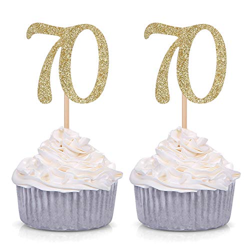 Giuffi Set Of 24 Golden Number 70 Cupcake Toppers 70Th Birthday