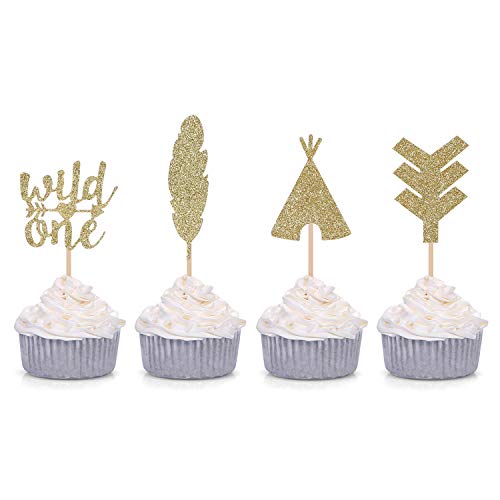 Giuffi 24 Ct Tribal Boho Cupcake Toppers Wild One Arrow Feather