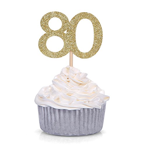 24 Pcs Gold Glitter Number 70 Cupcake Toppers 80Th Birthday And